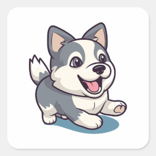Schattigee Schattige moderne Cartoon Husky Dog Vierkante Sticker