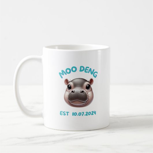 Schattigee Schattige Moo Deng Baby Pygmy Hippo Koffiemok (Links)