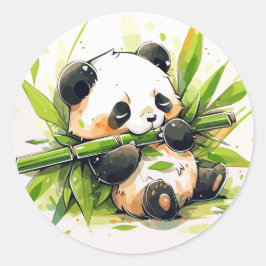 Schattigee Schattige Panda Eating Bamboe Shoots Ronde Sticker