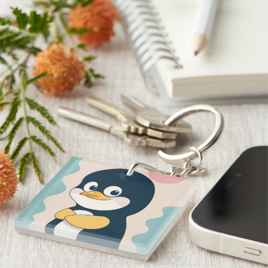 Schattigee Schattige Penquin Sleutelhanger (Voorkant Rechts)