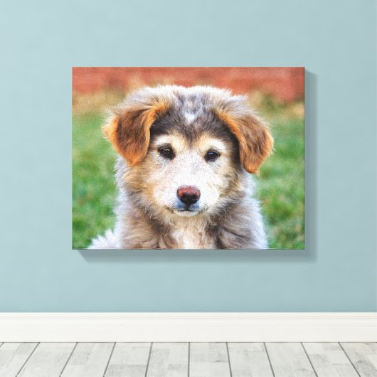 Schattigee Schattige Puppy Dog Foto Canvas Afdruk (Insitu (Houten vloer))