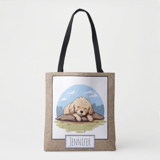 Schattigee Schattige slaappoedel puppy Cartoon naa Tote Bag (Voorkant)