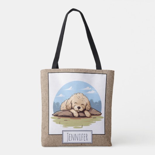 Schattigee Schattige slaappoedel puppy Cartoon naa Tote Bag (Achterkant)