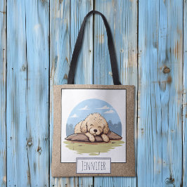 Schattigee Schattige slaappoedel puppy Cartoon naa Tote Bag