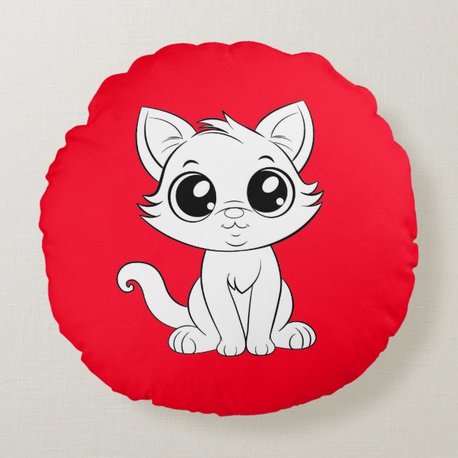 Schattigee Schattige witte kat Rond Kussen (Voorkant)