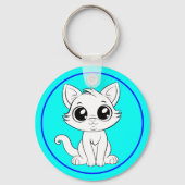 Schattigee Schattige witte kat Sleutelhanger (Voorkant)