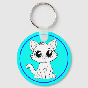 Schattigee Schattige witte kat Sleutelhanger