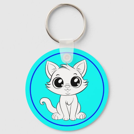 Schattigee Schattige witte kat Sleutelhanger (Voorkant)