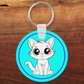 Schattigee Schattige witte kat Sleutelhanger (Voorkant)