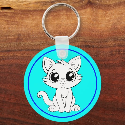 Schattigee Schattige witte kat Sleutelhanger (Voorkant)