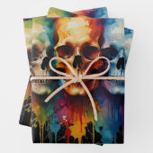 Schattigee schedel aquarel met verfspatten inpakpapier vel (In situ)