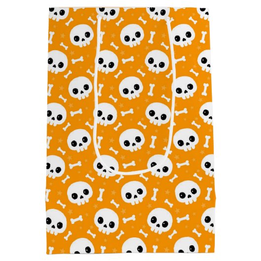 Schattigee schedel & Botten Halloween Patroon Medium Cadeauzakje (Achterkant)