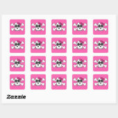 Schattigee schedel en Crossbones Roze Bow Vierkante Sticker (Vel)