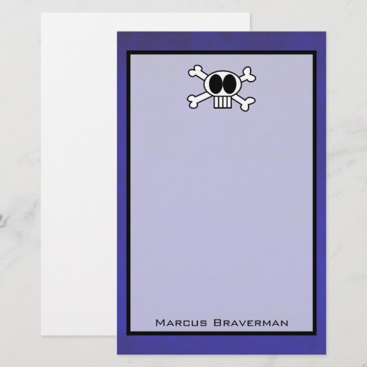 Schattigee schedel en kruisbeenderen op Paarse ach Briefpapier (Voorkant / Achterkant)