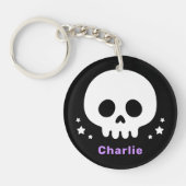 Schattigee schedel met sterretjes en paarse naam sleutelhanger (Voorkant)