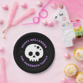 Schattigee schedel met sterretjes zwart paarse Hap Papieren Bordje (Feest)