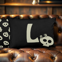 Schattigee schedel Monogram Zwart Halloween Accent Decoratief Kussen