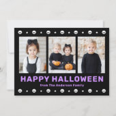 Schattigee schedels en sterren zwart paarse Hallow Feestdagenkaart (Voorkant)