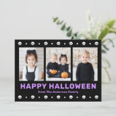 Schattigee schedels en sterren zwart paarse Hallow Feestdagenkaart (Staand voorkant)