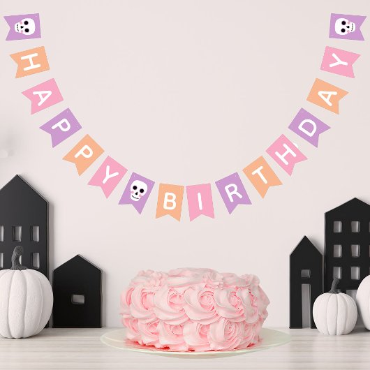 Schattigee schedels Pastel Halloween Happy Birthda Vlaggetjes