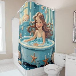 Schattigee schelpen Ocean-thema Bath Time Girl Douchegordijn