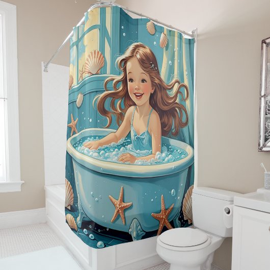 Schattigee schelpen Ocean-thema Bath Time Girl Douchegordijn
