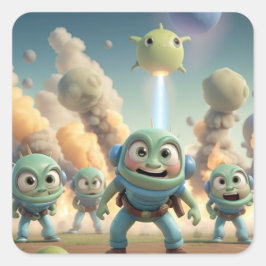 Schattigee scheten aliens vierkante sticker