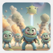 Schattigee scheten aliens vierkante sticker (Voorkant)