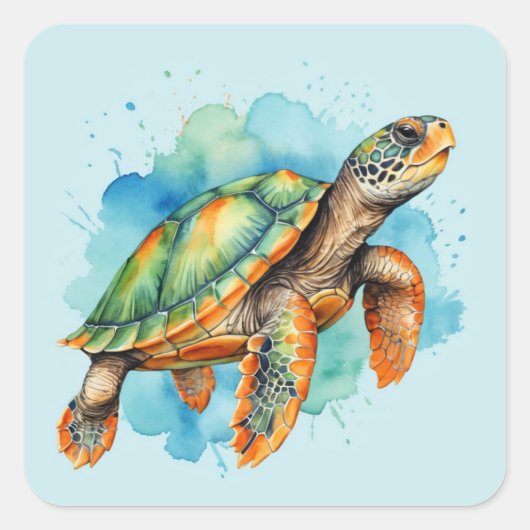 Schattigee Schilderschildpad Vierkante Sticker (Voorkant)
