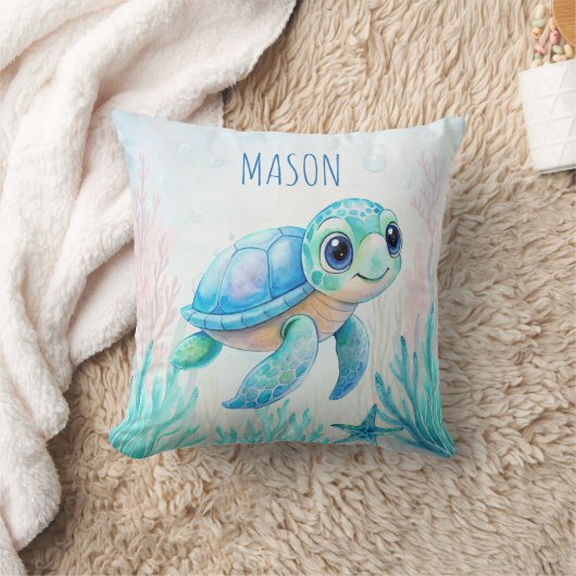 Schattigee schildpad aqua blue gepersonaliseerde n kussen (Deken)