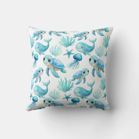 Schattigee schildpad aqua blue gepersonaliseerde n kussen (Achterkant)