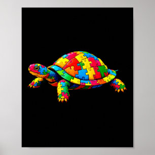 Schattigee schildpad en puzzelstukjes Autisme Bewu Poster