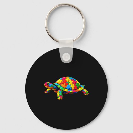 Schattigee schildpad en puzzelstukjes Autisme Bewu Sleutelhanger (Voorkant)