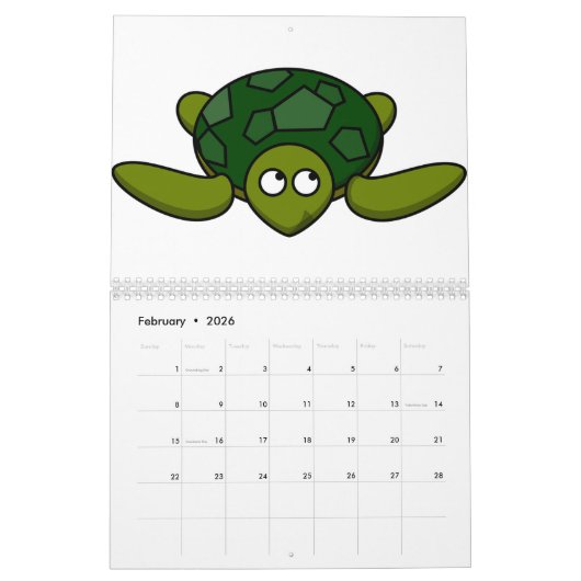 Schattigee Schildpad en Schildpad Kindergarten Tek Kalender (Feb 2026)