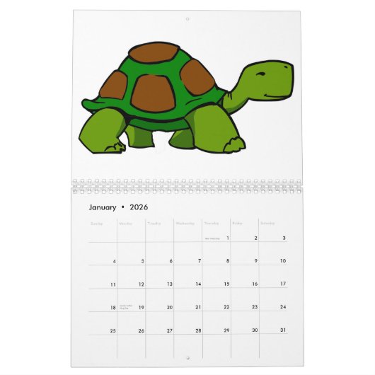 Schattigee Schildpad en Schildpad Kindergarten Tek Kalender (Jan 2026)