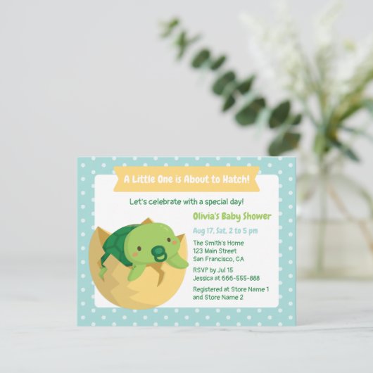 Schattigee Schildpad in Ei Baby Shower Uitnodiging (Staand voorkant)