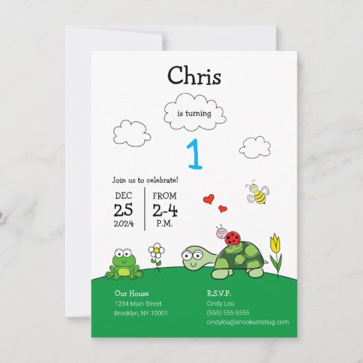 Schattigee schildpad lieveheersbeestje verjaardags kaart (Voorkant)