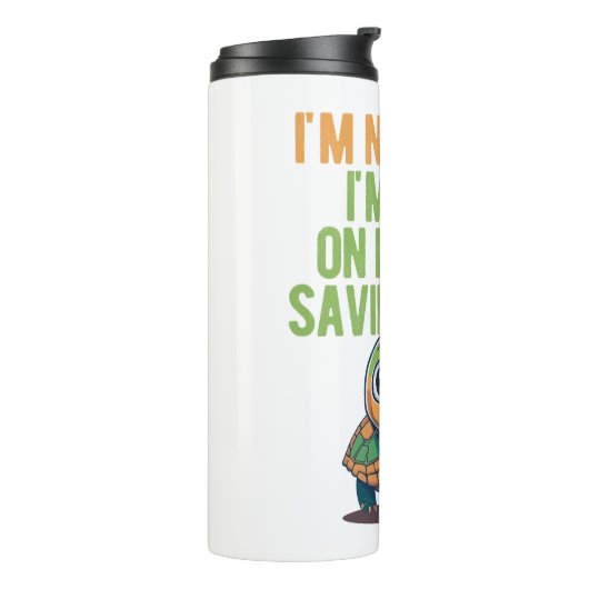 Schattigee schildpad, luie schildpad, in energiebe thermosbeker (Gedraaid links)