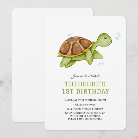 Schattigee Schildpad Onder het zee 1e verjaardag u Kaart (Voorkant / Achterkant)