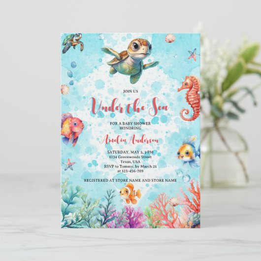 Schattigee schildpad onder het Zee Creatures Baby  Kaart (Staand voorkant)