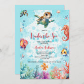 Schattigee schildpad onder het Zee Creatures Baby  Kaart (Voorkant / Achterkant)