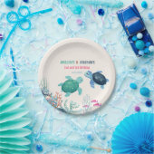 Schattigee schildpad onder het Zee gezamenlijke ve Papieren Bordje (Feest)