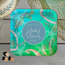 Schattigee schildpad onder het Zeeen Baby shower Papieren Bordje