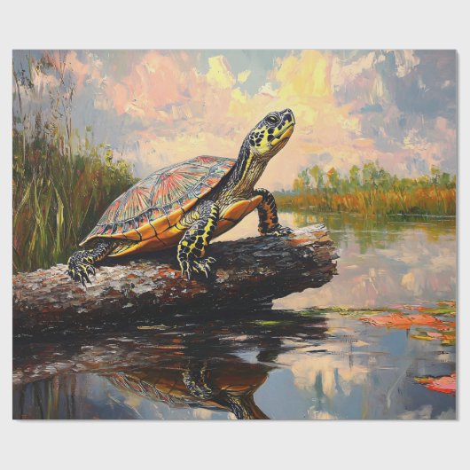 Schattigee Schildpad op een Log Everglades Decoupa Cadeaupapier (Vlak)