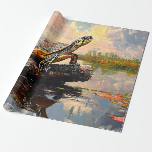 Schattigee Schildpad op een Log Everglades Decoupa Cadeaupapier (Uitgerold)