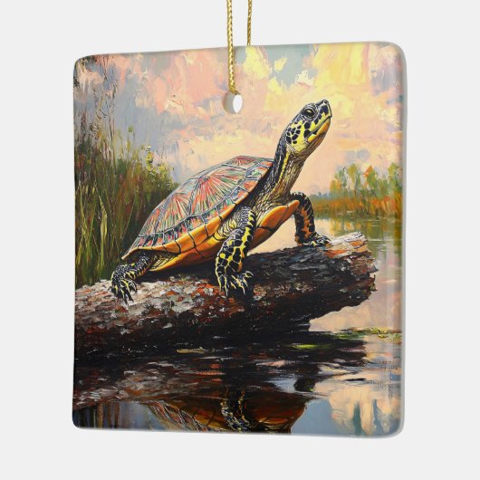 Schattigee Schildpad op een Log Everglades schilde Keramisch Ornament (Links)