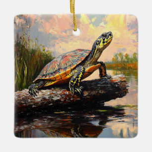 Schattigee Schildpad op een Log Everglades schilde Keramisch Ornament