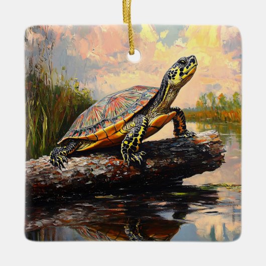 Schattigee Schildpad op een Log Everglades schilde Keramisch Ornament (Voorkant)
