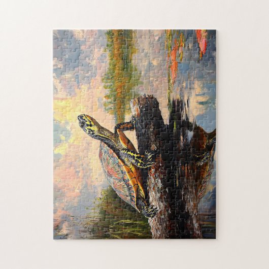 Schattigee Schildpad op een Log Everglades schilde Legpuzzel (Verticaal)