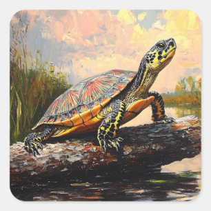 Schattigee Schildpad op een Log Everglades schilde Vierkante Sticker